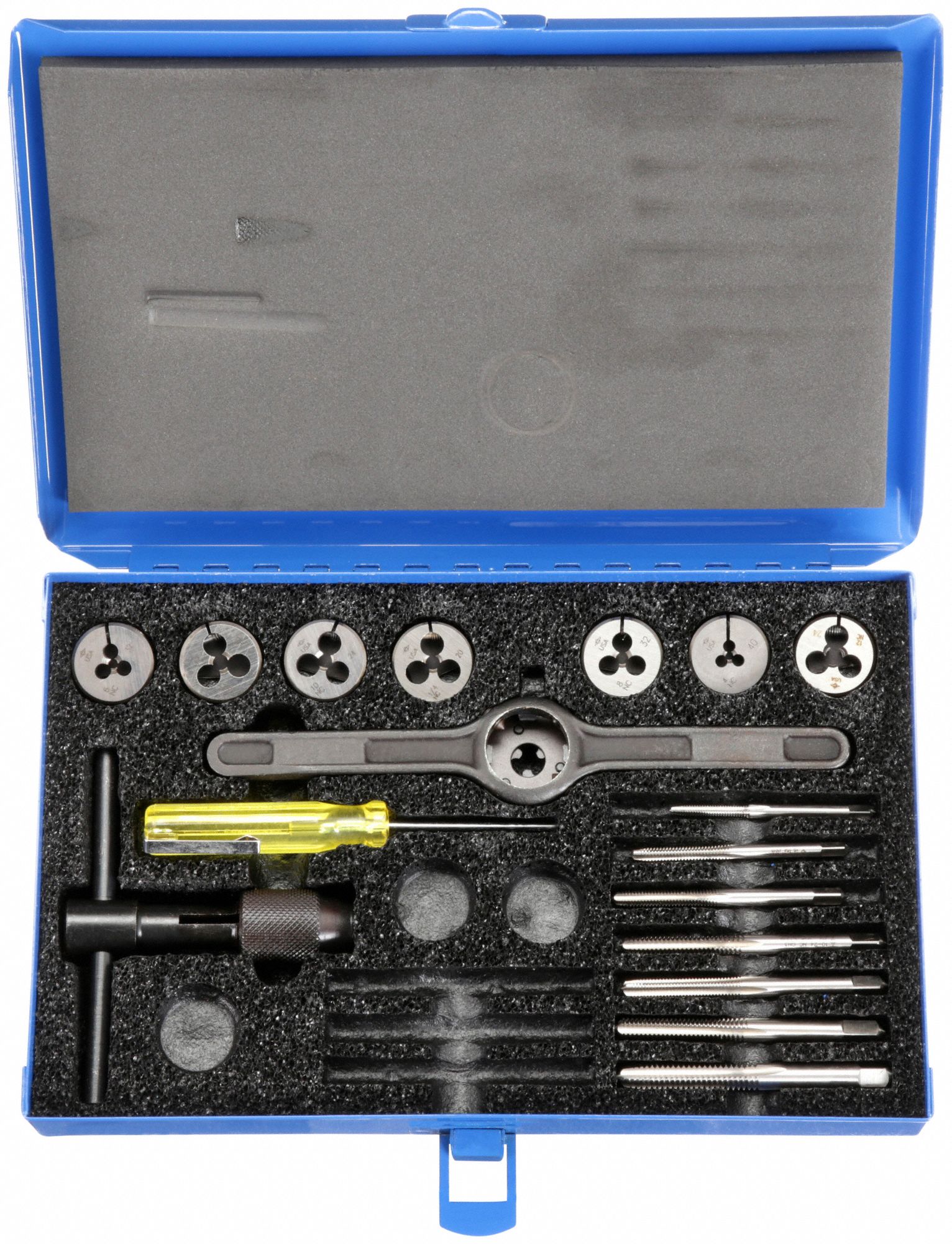 TAP AND DIE SET,7 TAP,7 DIES,ROUND