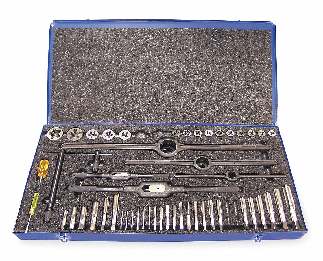 TAP AND DIE SET,28 TAP,15 DIES,ROUND
