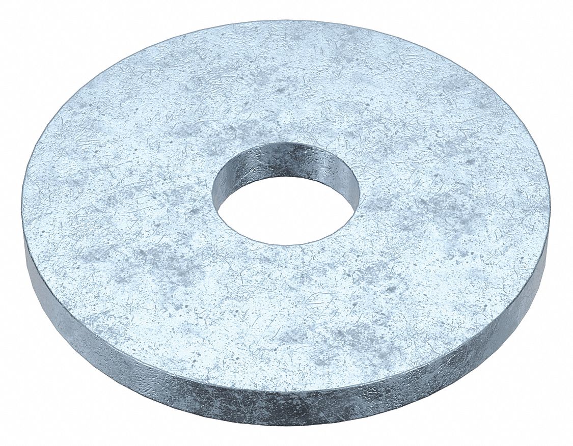 Large O.D. Oversized Washer: Case Hardened, Zinc Plated, Steel, #6 Screw Sz, 0.156 in In Dia, 50 PK