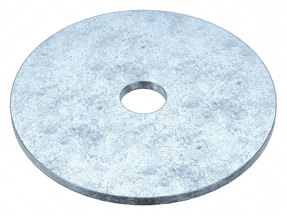 Large O.D. Oversized Washer: Case Hardened, Zinc Plated, Steel, #10 Screw Sz, 0.219 in In Dia, 50 PK