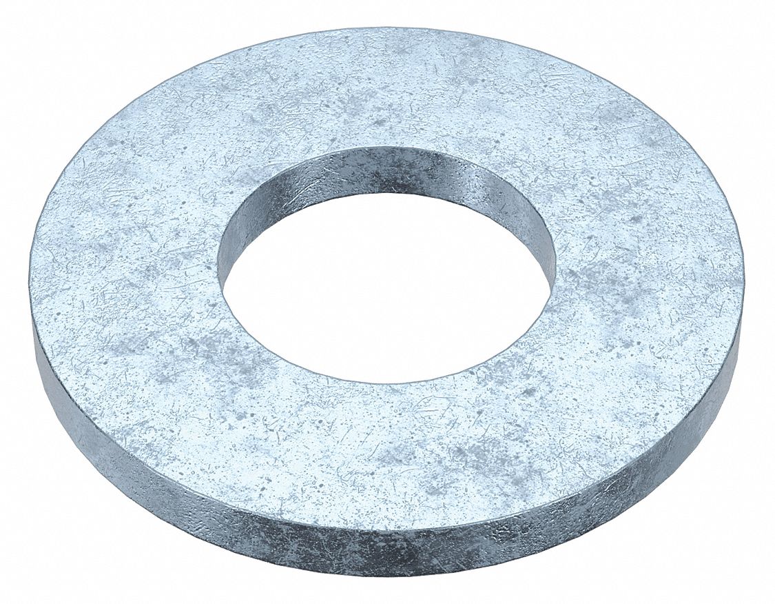 Large O.D. Oversized Washer: Case Hardened, Zinc Plated, Steel, 1/4 in Screw Sz, 50 PK