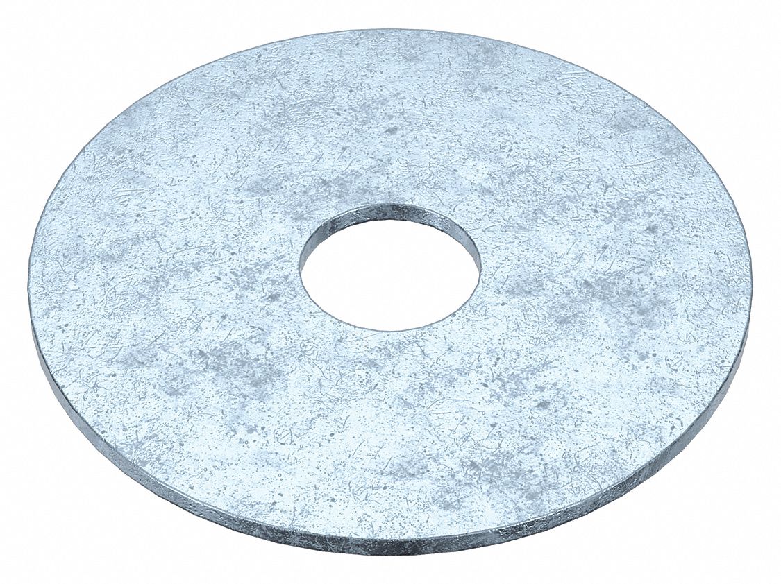 Large O.D. Oversized Washer: Case Hardened, Zinc Plated, Steel, 3/8 in Screw Sz, 50 PK