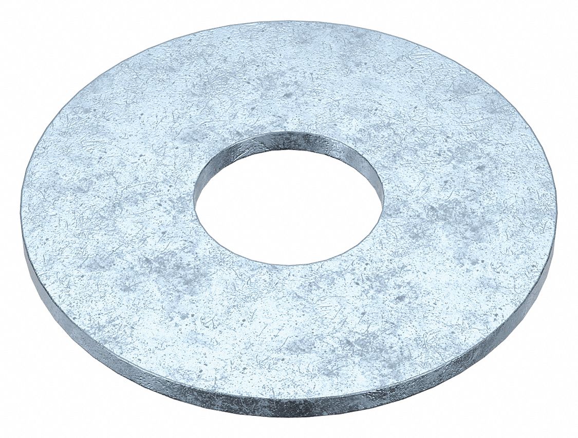 Large O.D. Oversized Washer: Case Hardened, Zinc Plated, Steel, 1/2 in Screw Sz, 50 PK