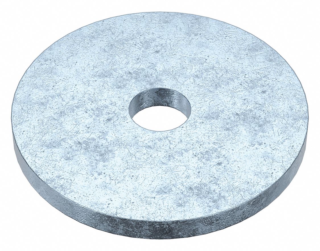 Large O.D. Oversized Washer: Case Hardened, Zinc Plated, Steel, #6 Screw Sz, 0.156 in In Dia, 10 PK