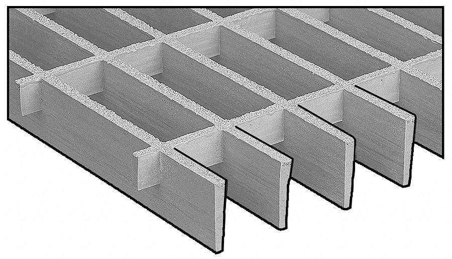 FIBREGLASS MOLTRUDED GRATING, LIGHT DUTY GRATING, GREY, 24 IN X 4 FT NOMINAL SIZE, CORVEX