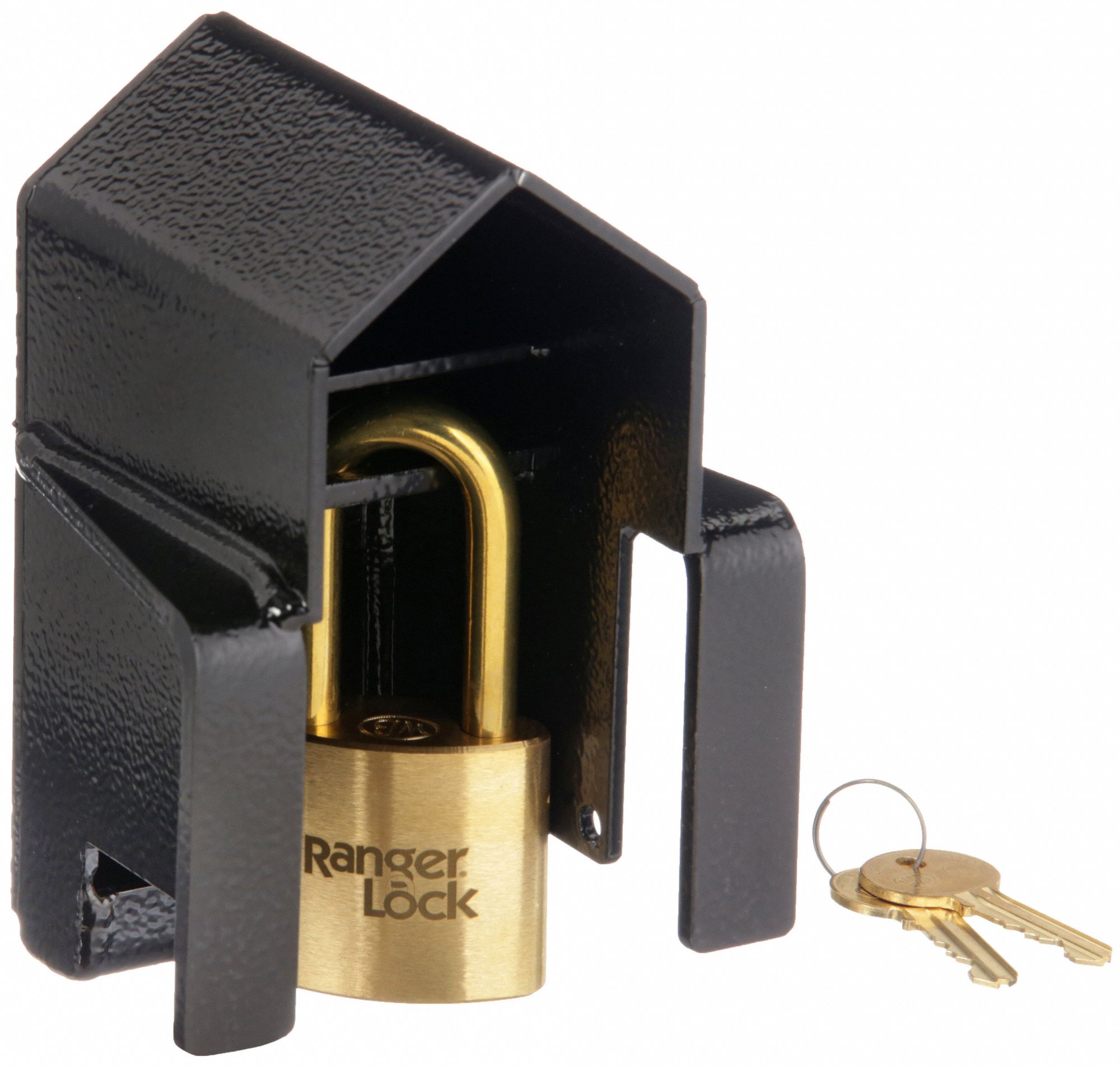 RANGER LOCK Padlock Guard with Lock: 5 in Guard Lg, 6 1/2 in Guard Wd ...