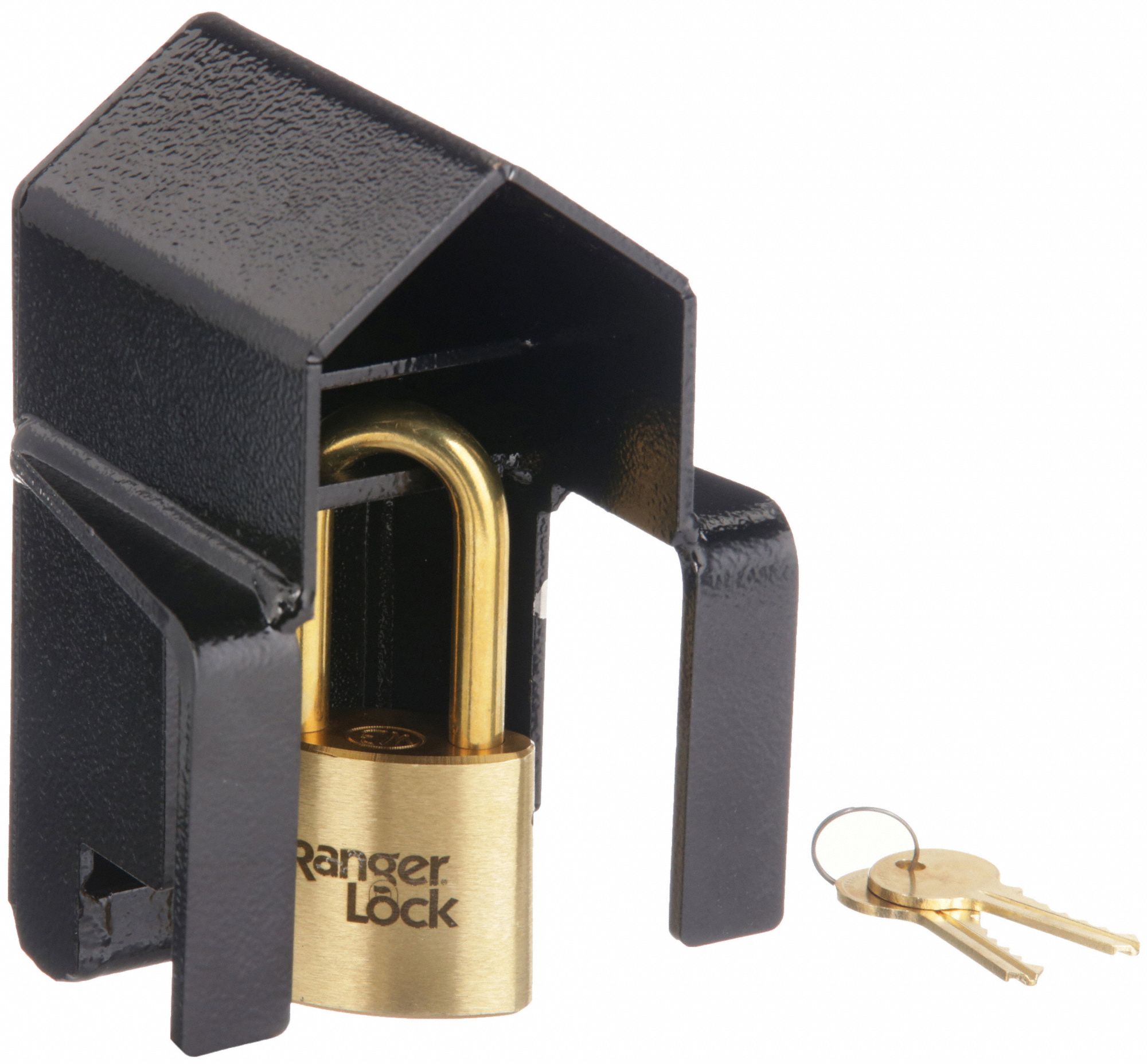 RANGER LOCK Padlock Guard with Lock: 7 in Guard Lg, 5 in Guard Wd, 4 in ...