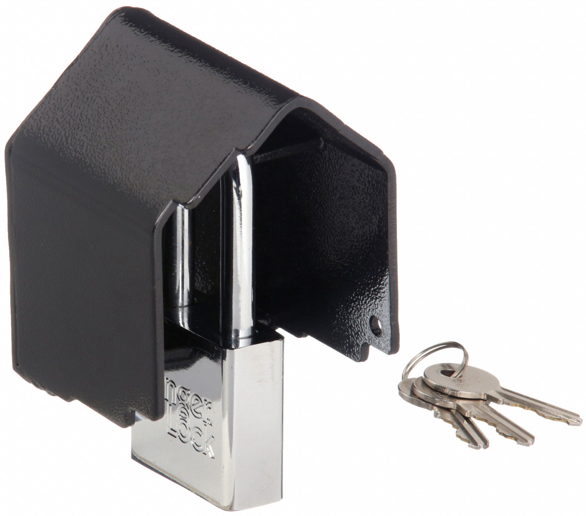 RANGER LOCK Padlock Guard with Lock, Hardened Steel, 4 in, 4 1/4 in, 3