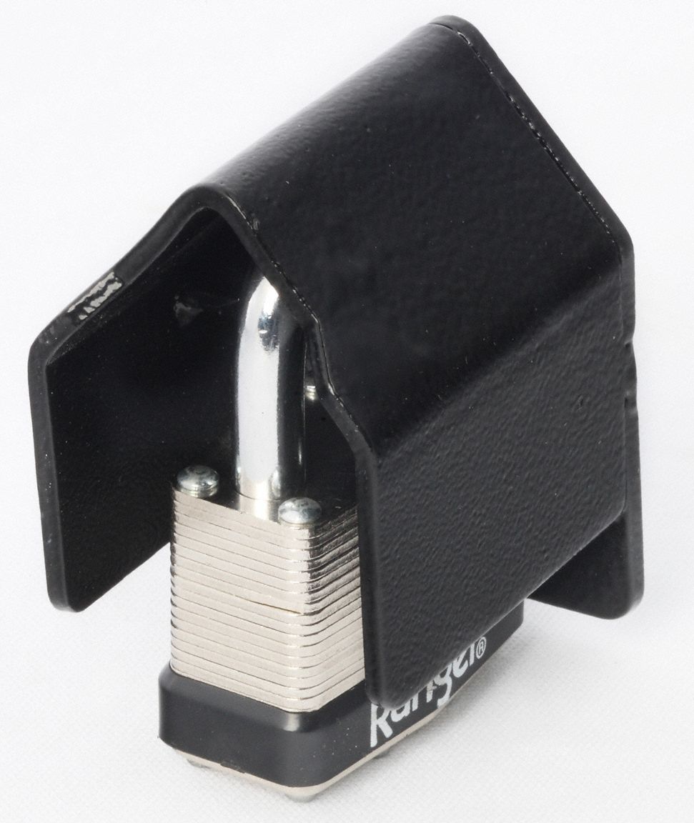 RANGER LOCK Padlock Guard with Lock, Hardened Steel, 3 5/8 in, 2 1/2 in