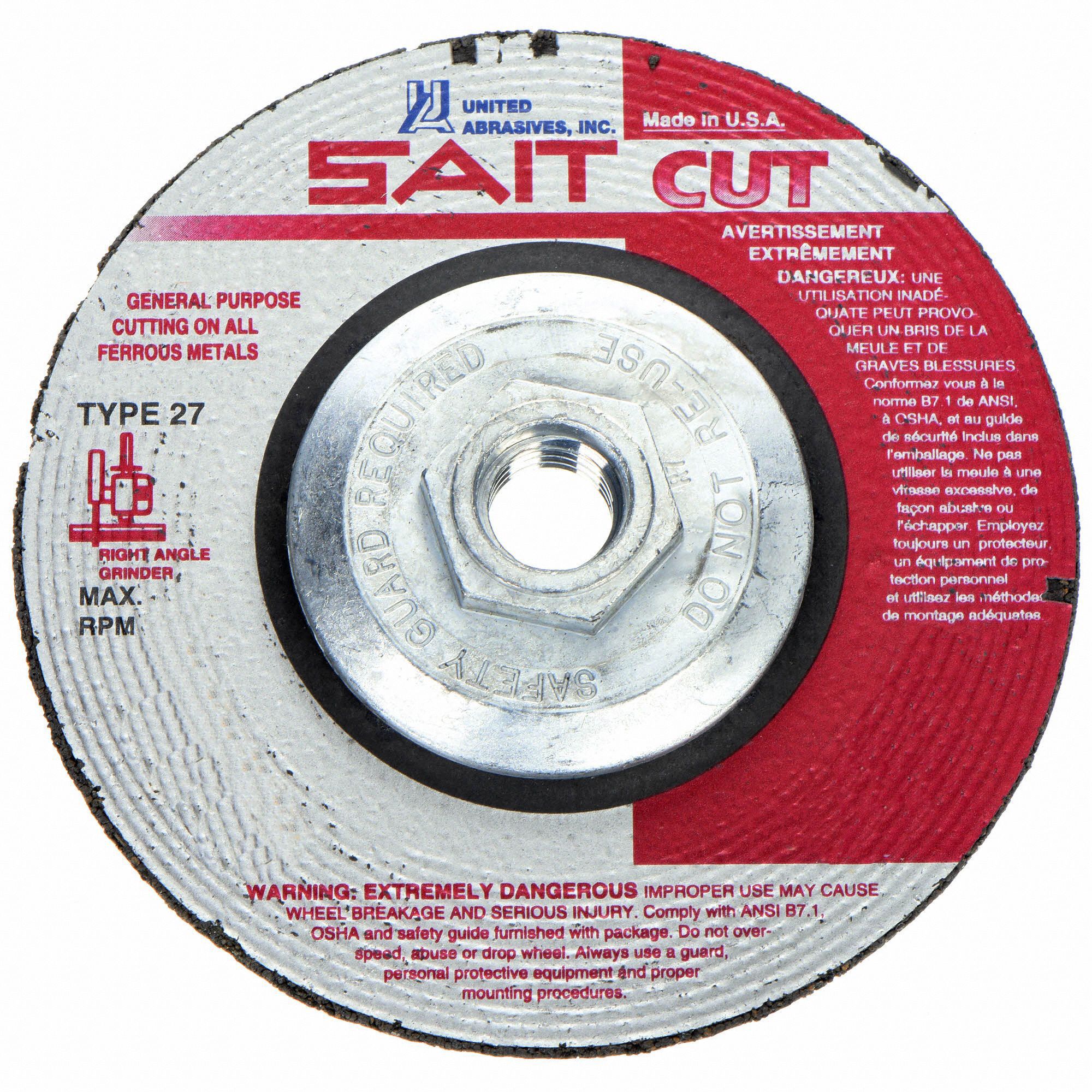 UNITED ABRASIVESSAIT Type 27 Aluminum Oxide Depressed Center Wheels, 4