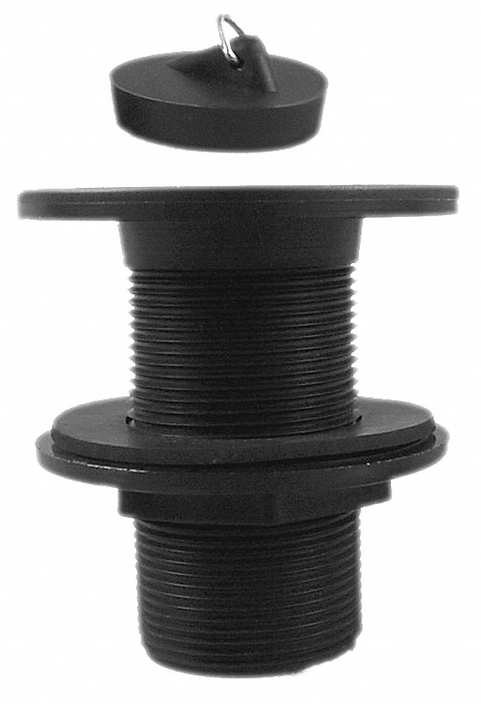 Drain Assembly: 3 3/8 in Overall Dia, 5 in Body Ht, 2 in Pipe Dia, Plastic, Threaded