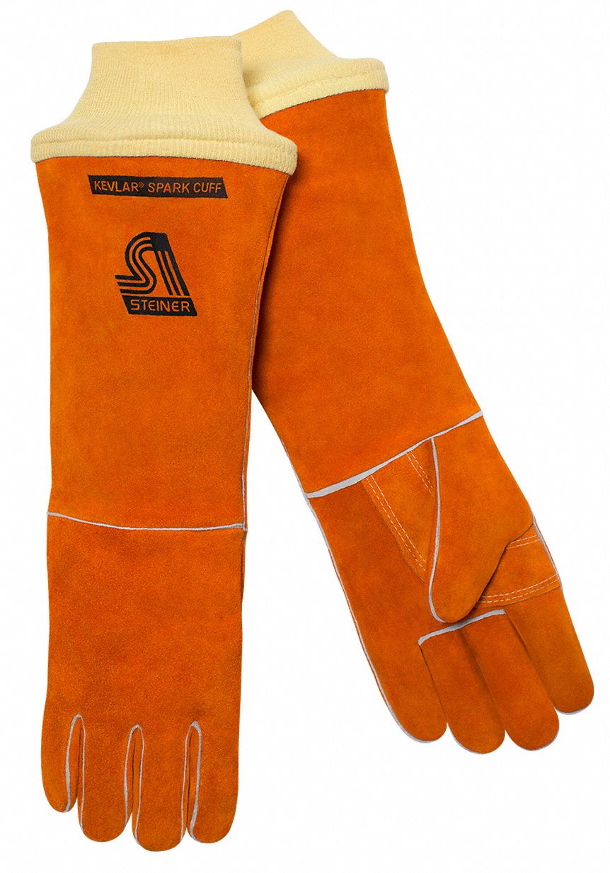 STEINER Welding Gloves: Wing Thumb, Knit Cuff, Std, Red Cowhide ...