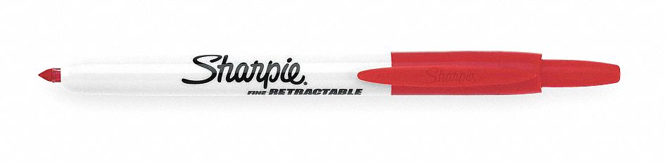 PERMANENT MARKER, RED, RED, RETRACTABLE, FINE, SINGLE TIPS, STANDARD, WATERPROOF, QUICK DRYING, NON-TOXIC
