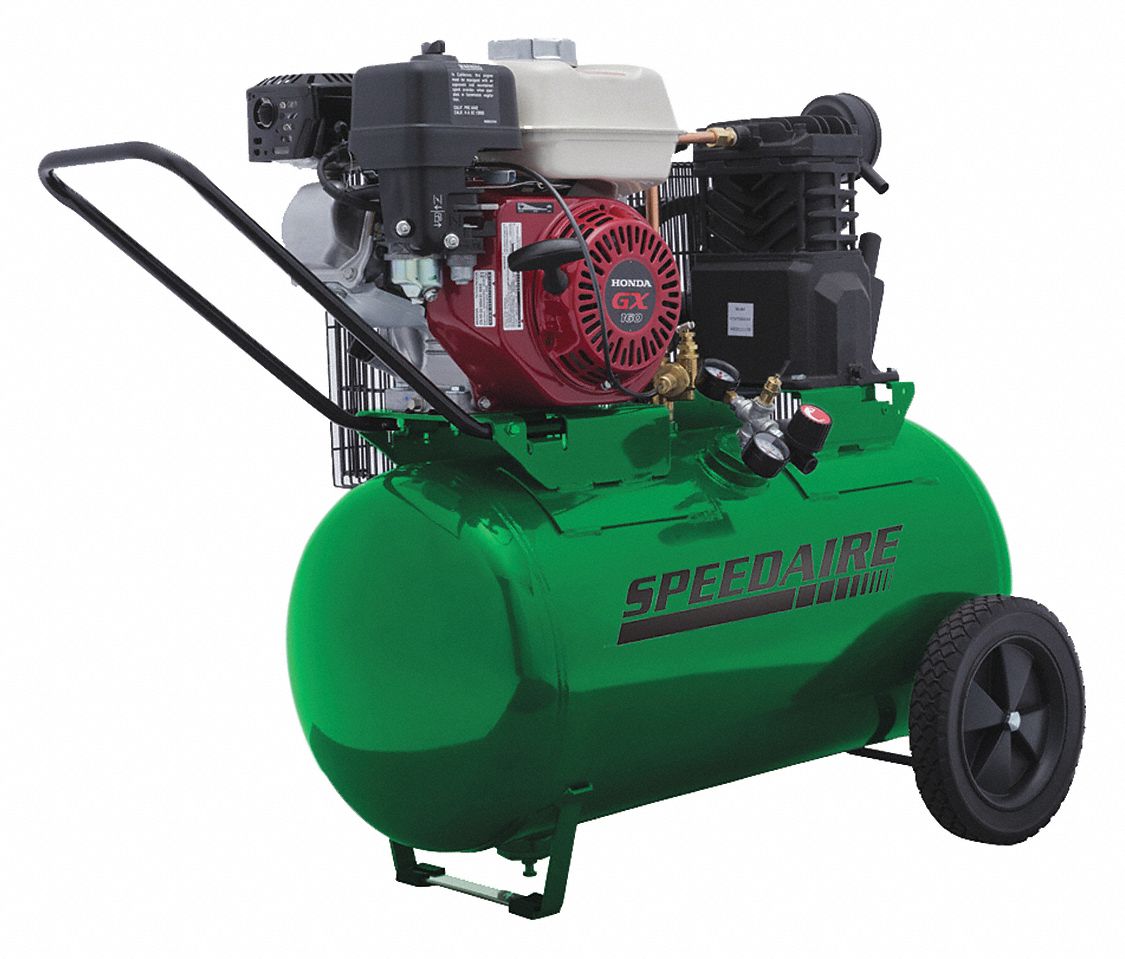 Portable Gas Air Compressor: 1 Stage, 5.5 hp Engine, Honda, 10.2 cfm @ 90 psi, Horizontal