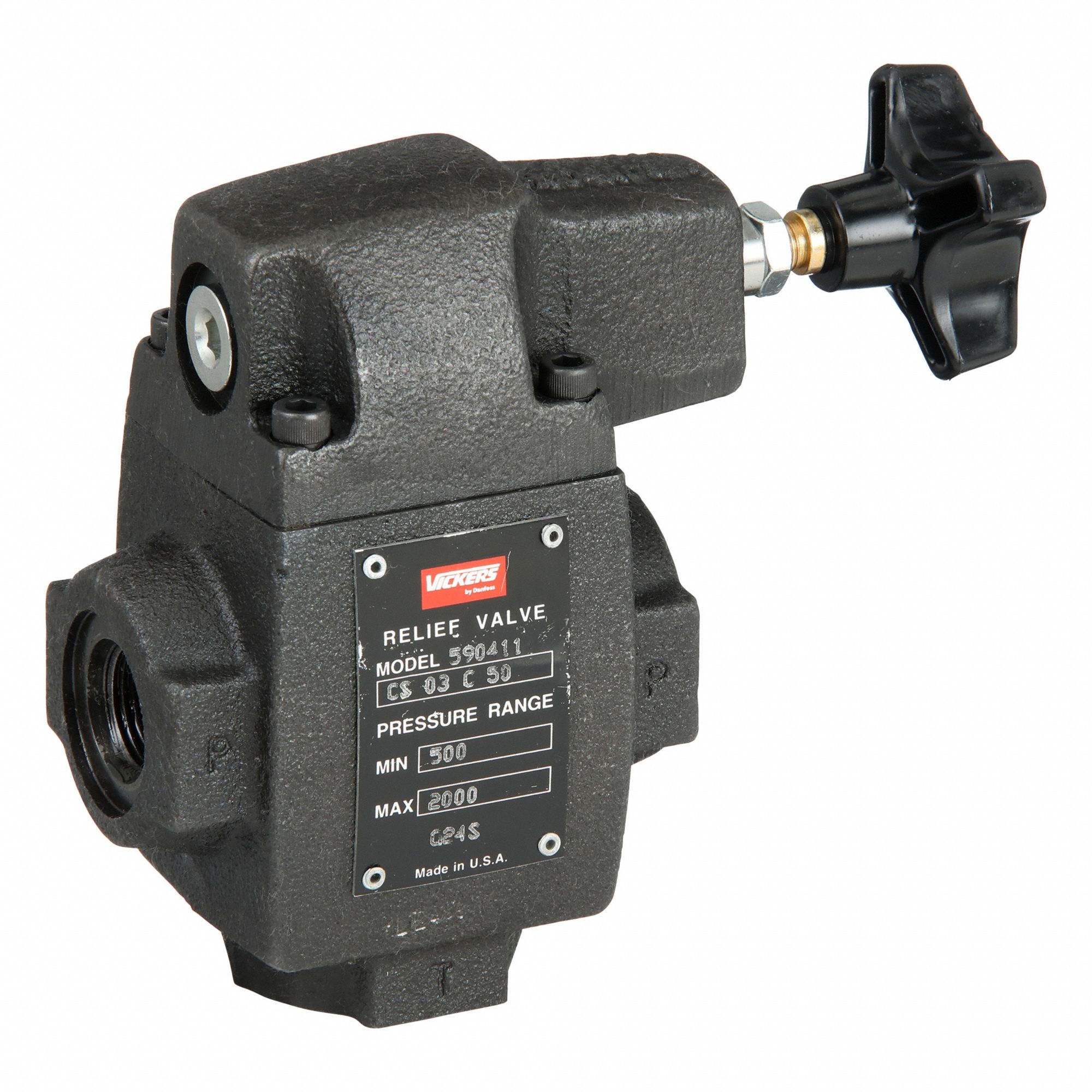 Adjustable Relief Valve: 2, 000 psi Max Pressure, 500 psi Min Pressure, 45 gpm Max Flow Rate