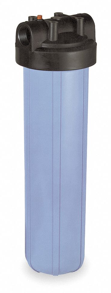 Water Filter Housing: 1 in, NPT, 23 1/4 in Overall Ht, 7 1/2 in Overall Dia, Blue