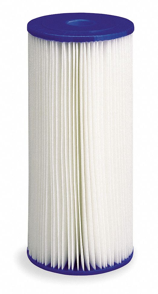 FILTER CARTRIDGE: PLEATED, 10 GPM FLOW RATE, 50 MICRON, 9¾ IN H, 125 ° F MAX TEMP