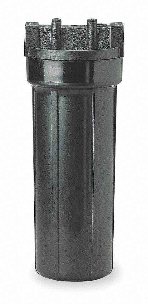 Water Filter Housing: 1/2 in, NPT, 11 3/4 in Overall Ht, 4 3/8 in Overall Dia, Nylon