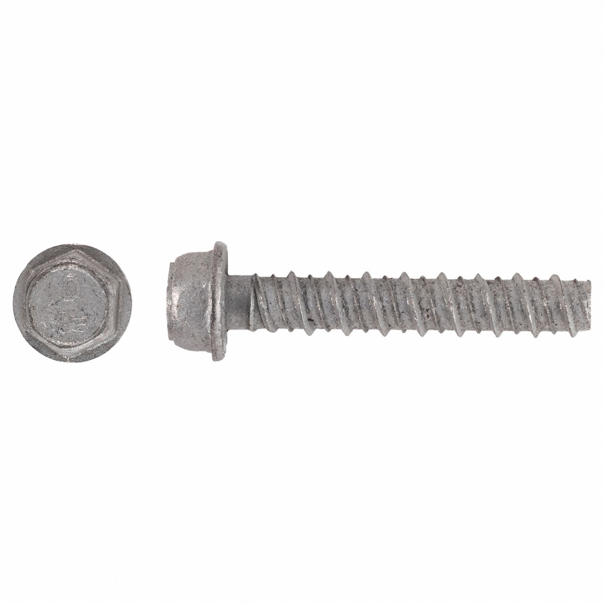 Screw Anchor: 3 in Overall Lg, 1/2 in Dia, Steel, External Hex, Hex, Steel, 25 PK
