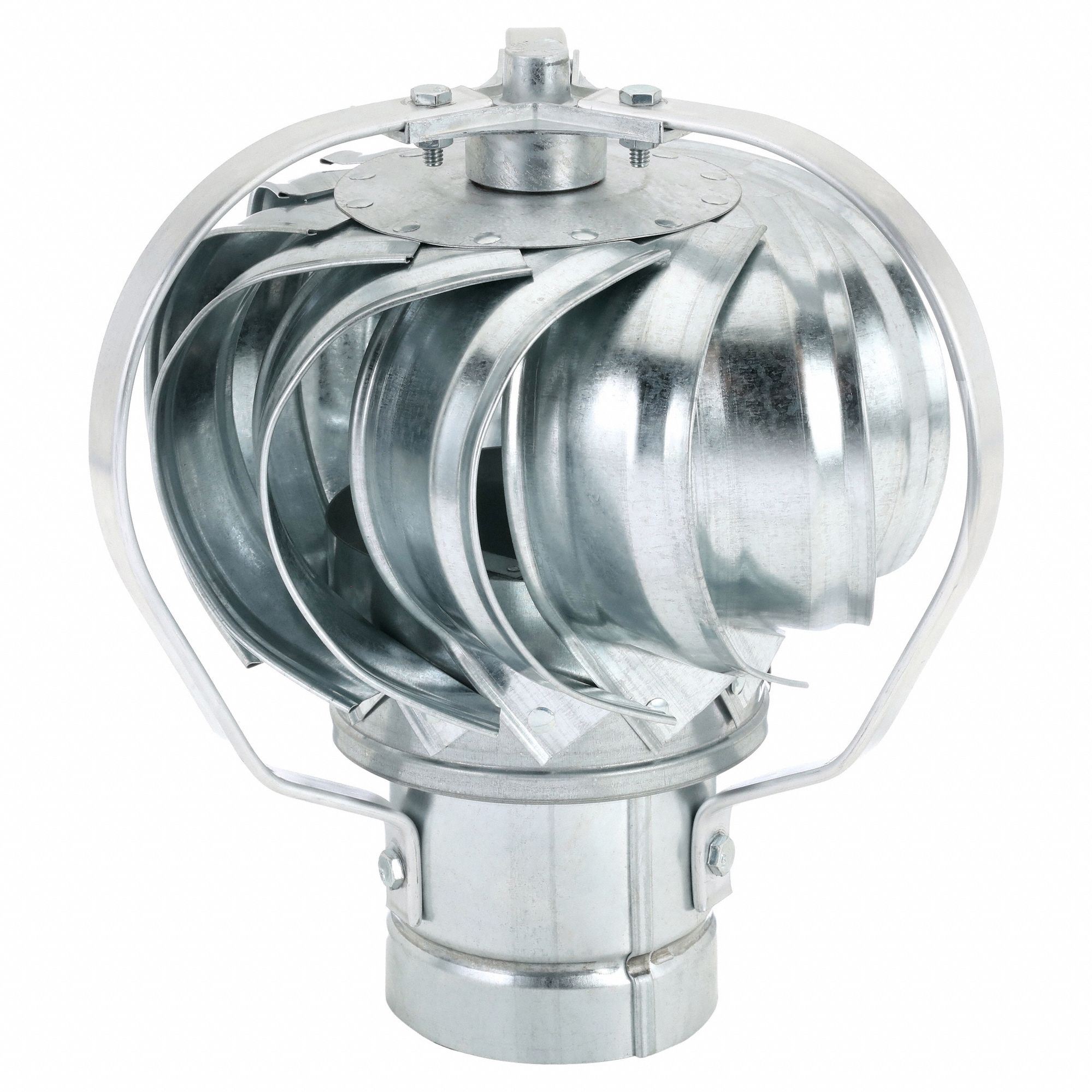 WIND-DRIVEN TURBINE EXHAUST VENTILATOR, 10¼ IN HEAD DIA, 4 IN THROAT DIA, 126 CFM AT 4 MPH, STEEL