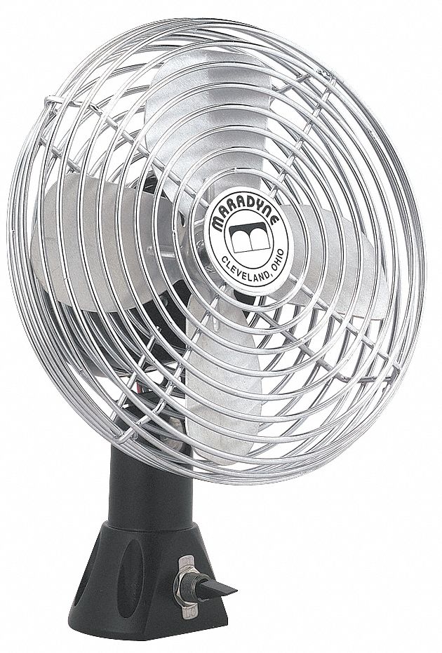 DC Fan: 6 1/2 in Blade Dia, 2 Speeds, 220/280 CFM, 1.8/1.0, Chrome Plated Steel