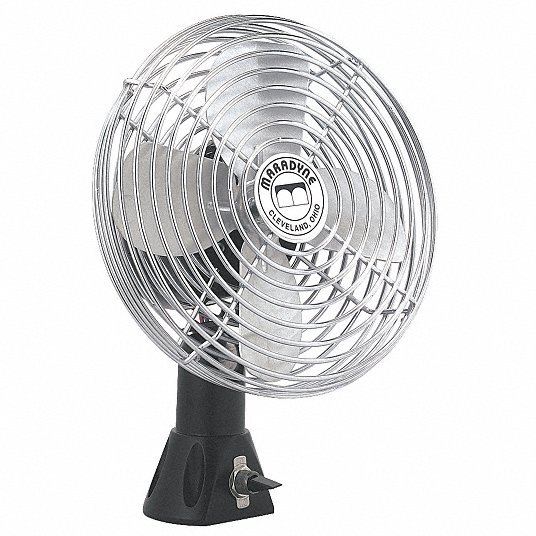 DC Fan: 6 1/2 in Blade Dia, 2 Speeds, 220/280 CFM, 2.7/1.6, Chrome Plated Steel