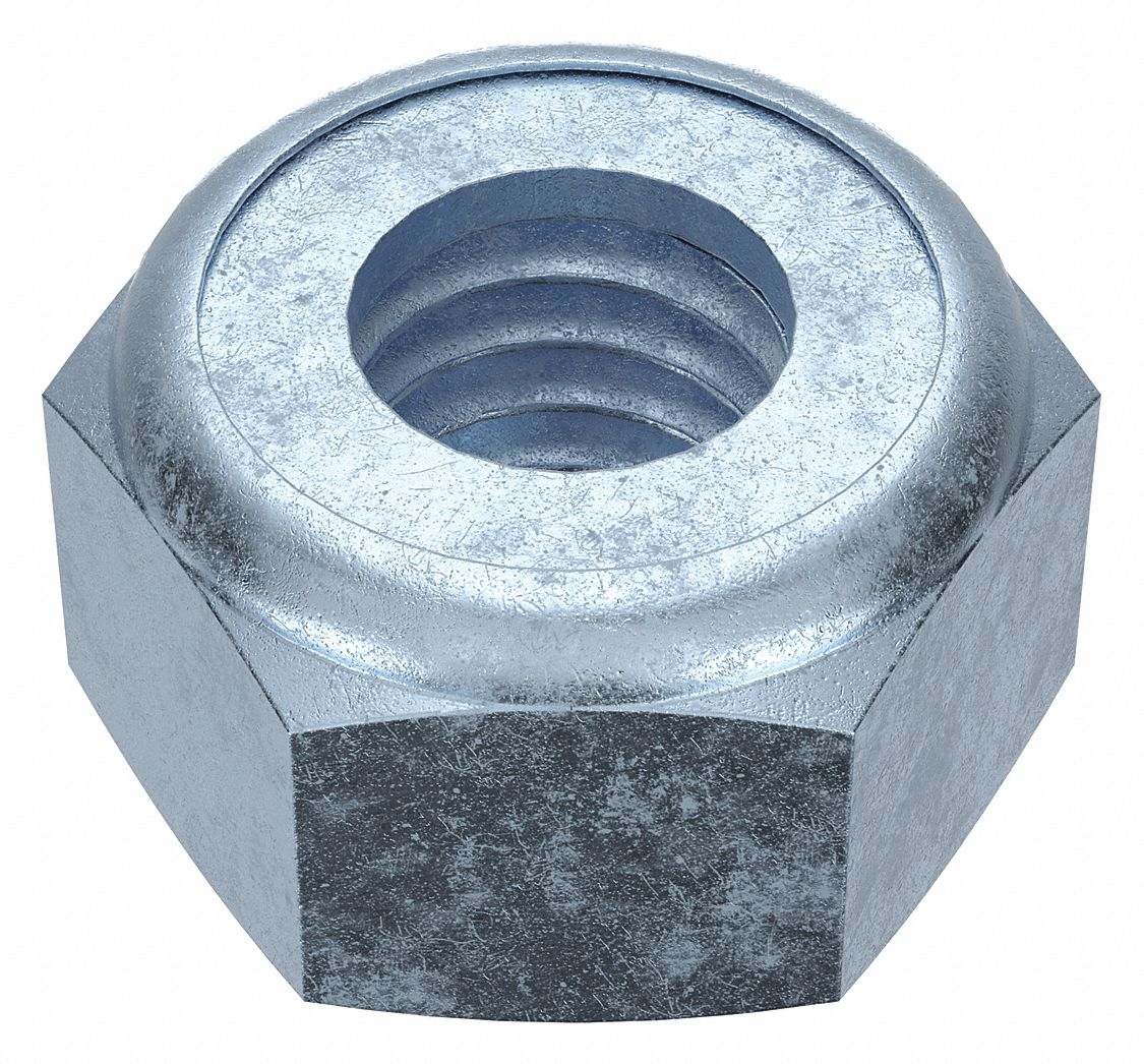 Lock Nut: Nylon Insert, Std Hex, M6x1.00 Thread Size, Steel, Grade 5, Zinc-Plated, 100 PK