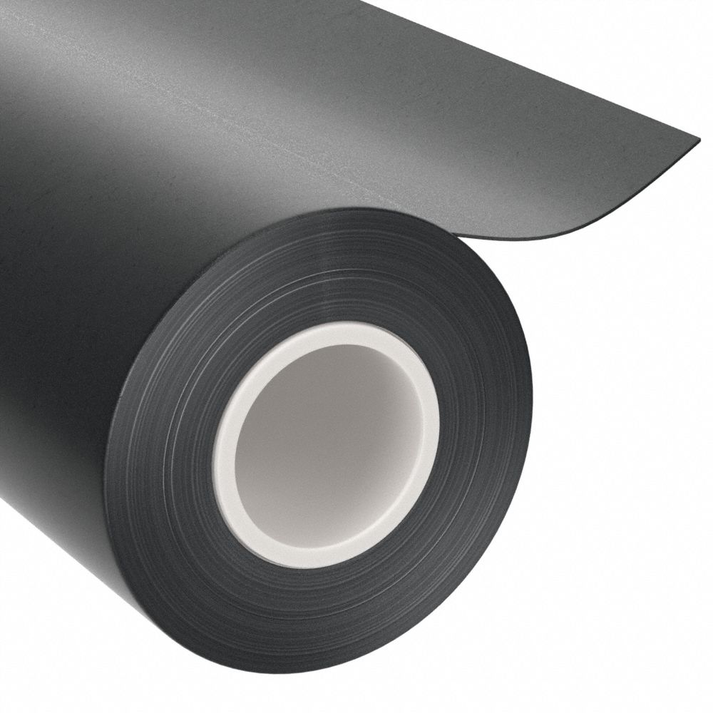 Polyethylene Roll: 0.062 in Thick, 1 in x 50 ft, Opaque, Black, 6, 373 psi Tensile Strength