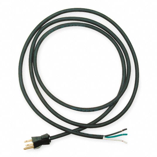 Power Supply Cord, 14 AWG, Number of Conductors 3, Rubber, Black, 15.0