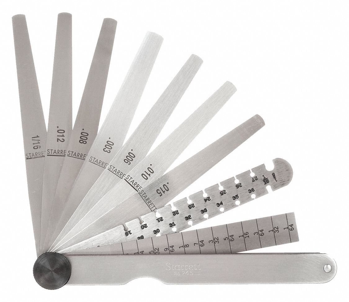 FEELER GAUGE SET WITH WIRE & TAPER GAUGES, INCH, 9 FEELER BLADES, 4½ IN BLADE L