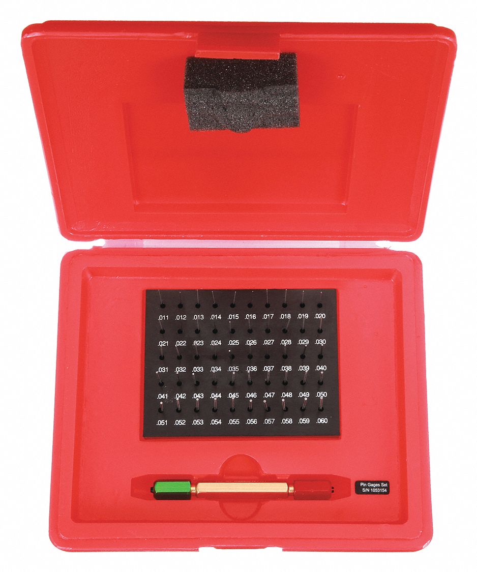 PIN GAUGE SET, 0.011 TO 0.06 IN DIAMETER RANGE, 50 GAUGES, 01 IN DIAMETER INCREMENT