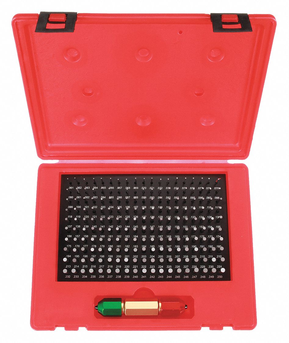 STARRETT, 0.0610 in to 0.2500 in Dia Range, 190 Gauges, Pin Gauge Set