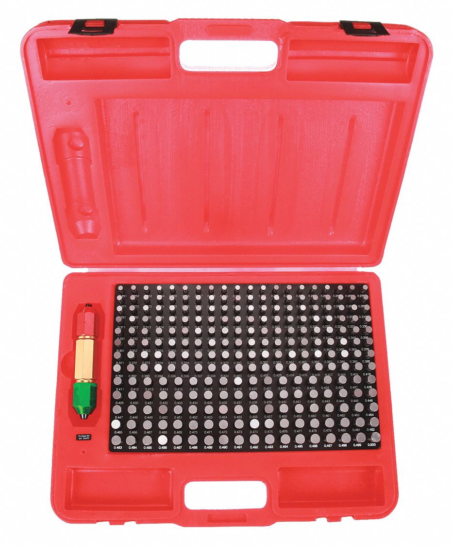 PIN GAUGE SET, 0.2510 TO 0.5 IN DIAMETER RANGE, 250 GAUGES, 01 IN INCREMENTS