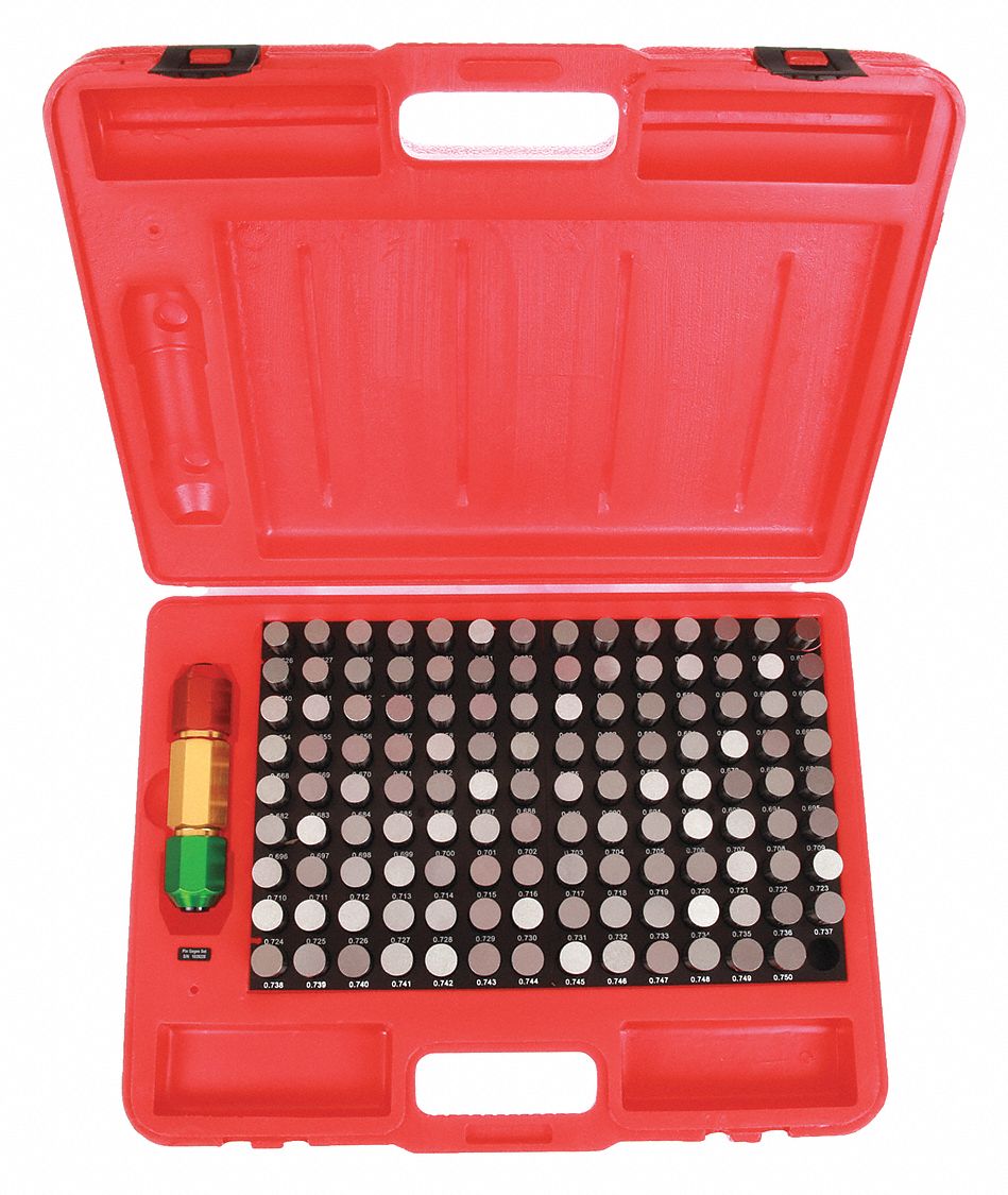 PIN GAUGE SET, 0.626 TO 0.75 IN DIAMETER RANGE, 125 GAUGES, 01 IN DIAMETER INCREMENT