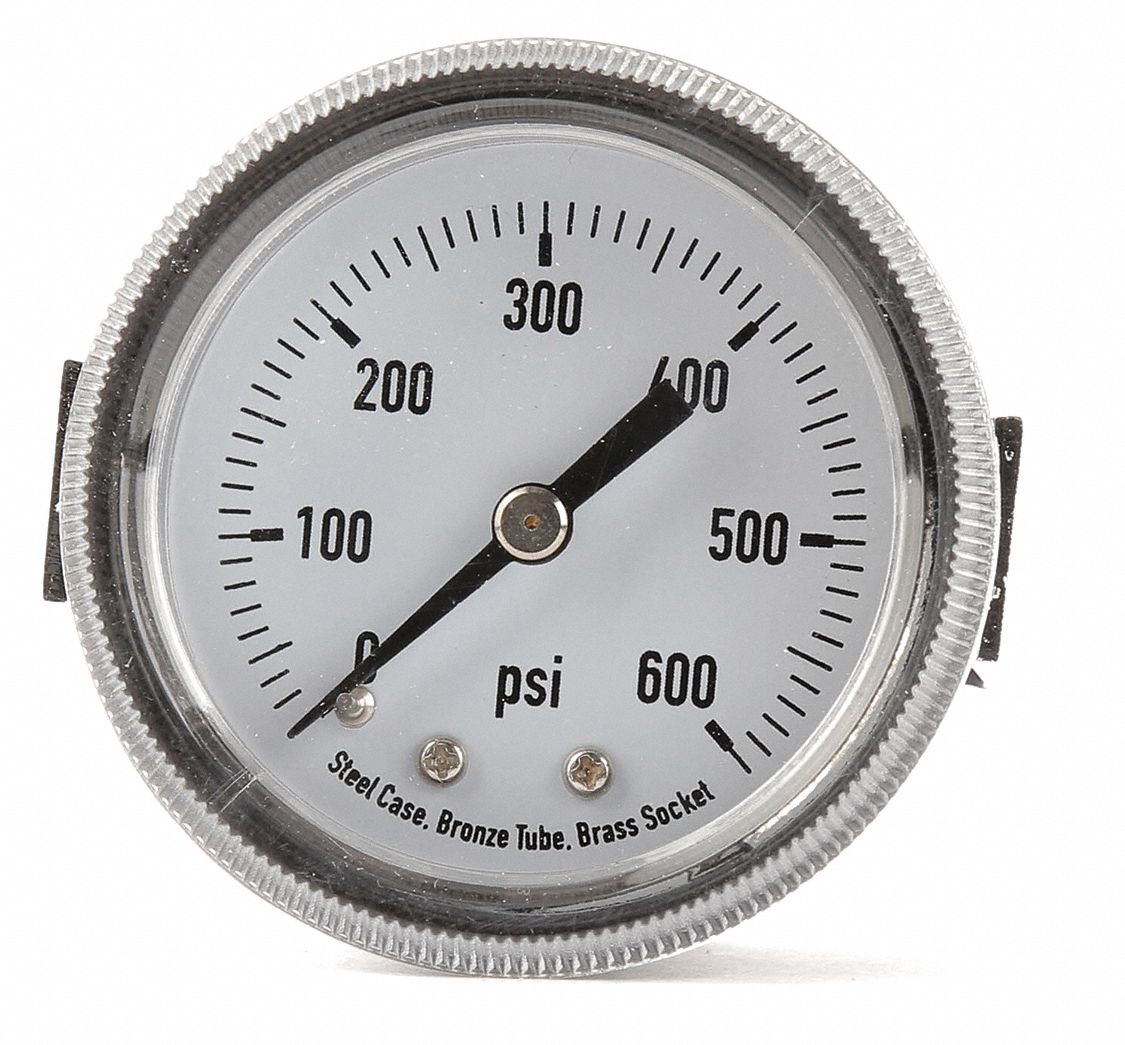 GRAINGER APPROVED PanelMount Pressure Gauge UClamp, 0 to 600 psi, 2