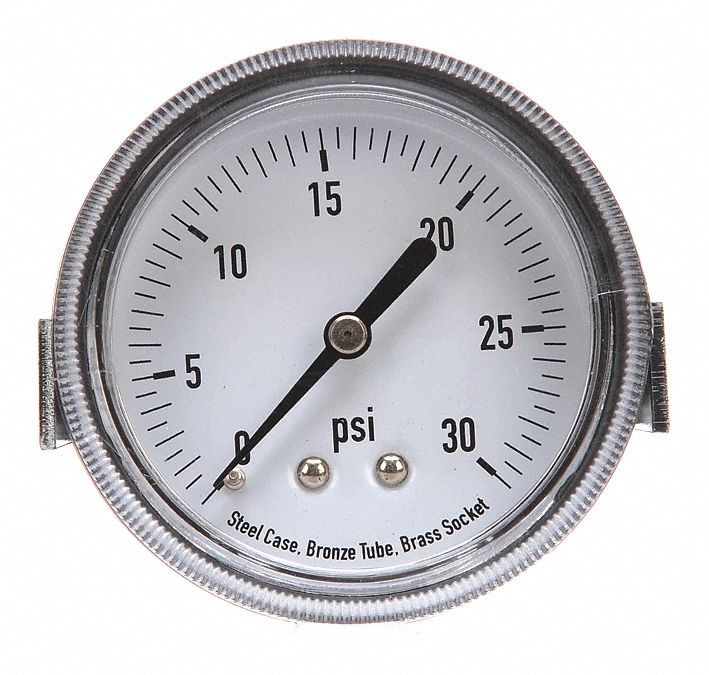 GRAINGER APPROVED PanelMount Pressure Gauge UClamp, 0 to 30 psi, 2 1