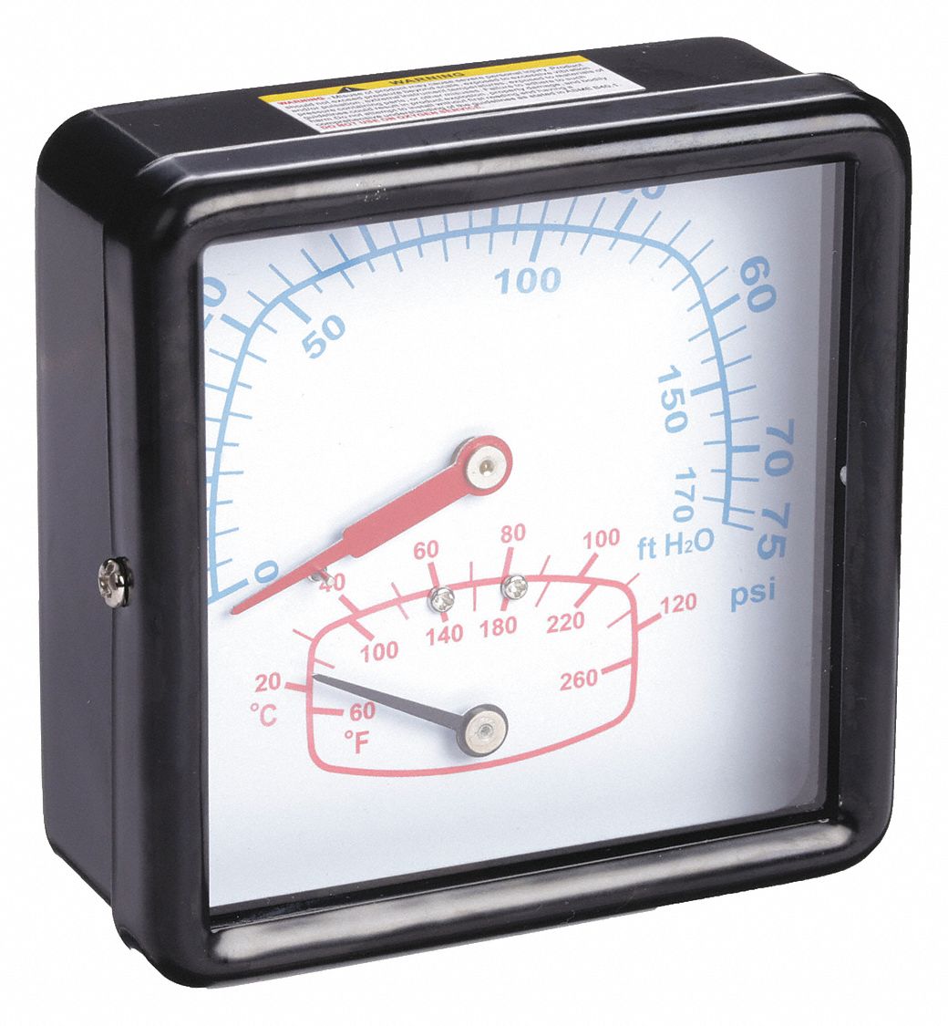 BOILER GAUGE,SQUARE,0-75 PSI,60 TO