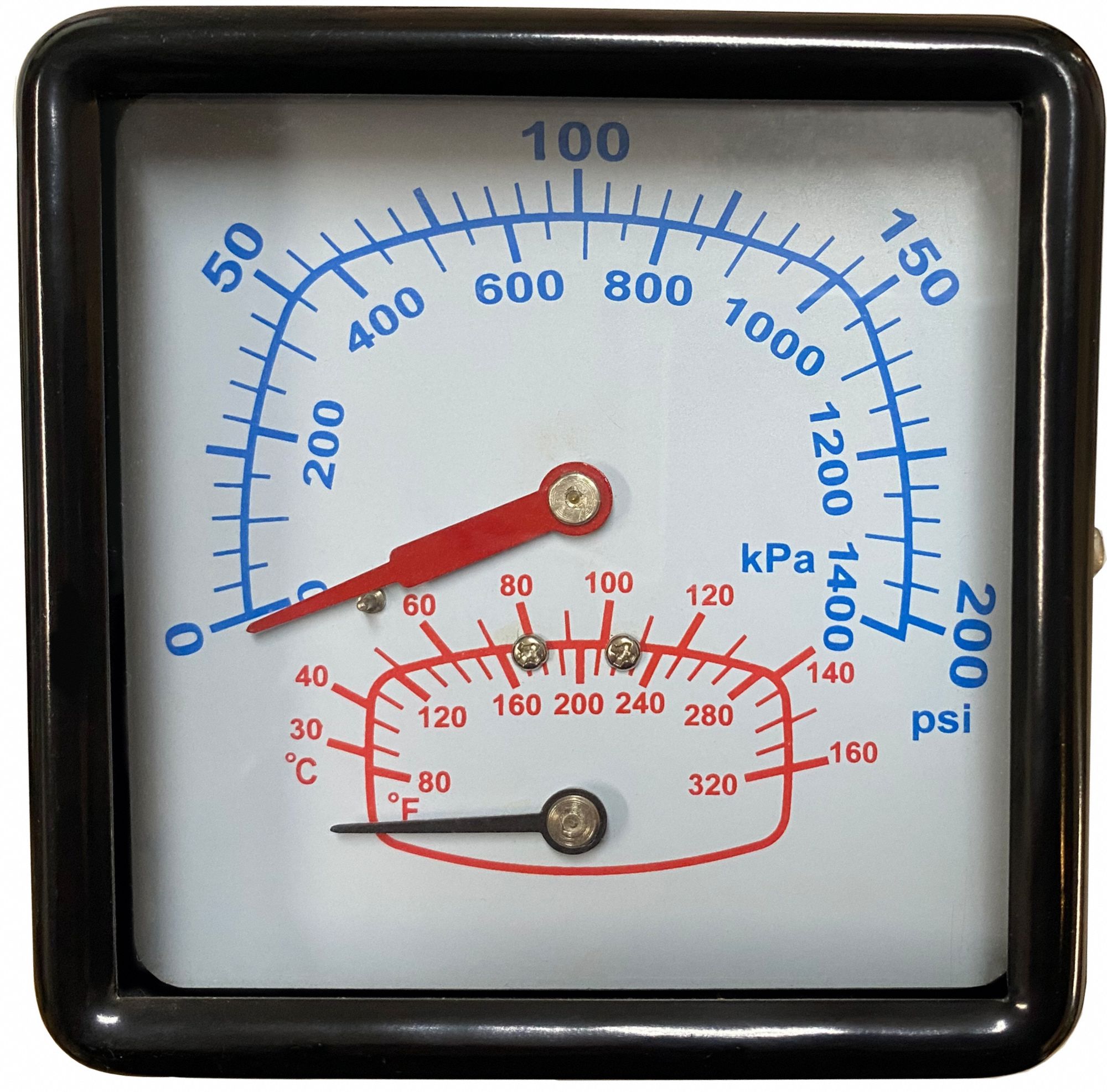 Square Boiler Gauge: Square, 200 psi to 0 psi, 3 11/16 in Dial, 1/2 in NPT Male
