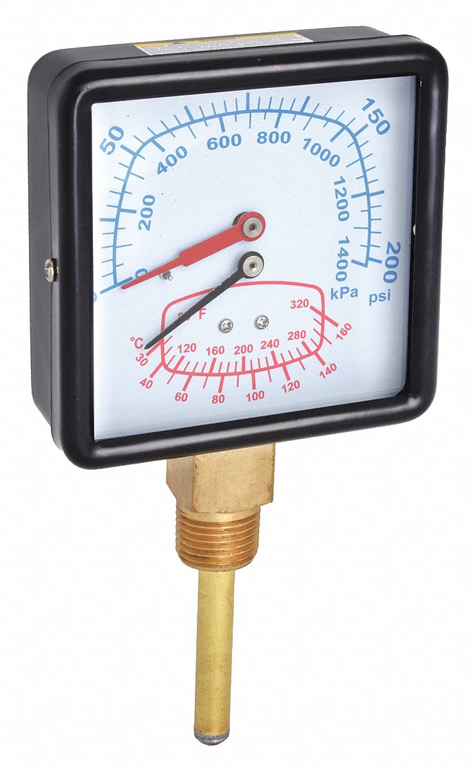 BOILER GAUGE,SQUARE,0-200PSI,80 TO