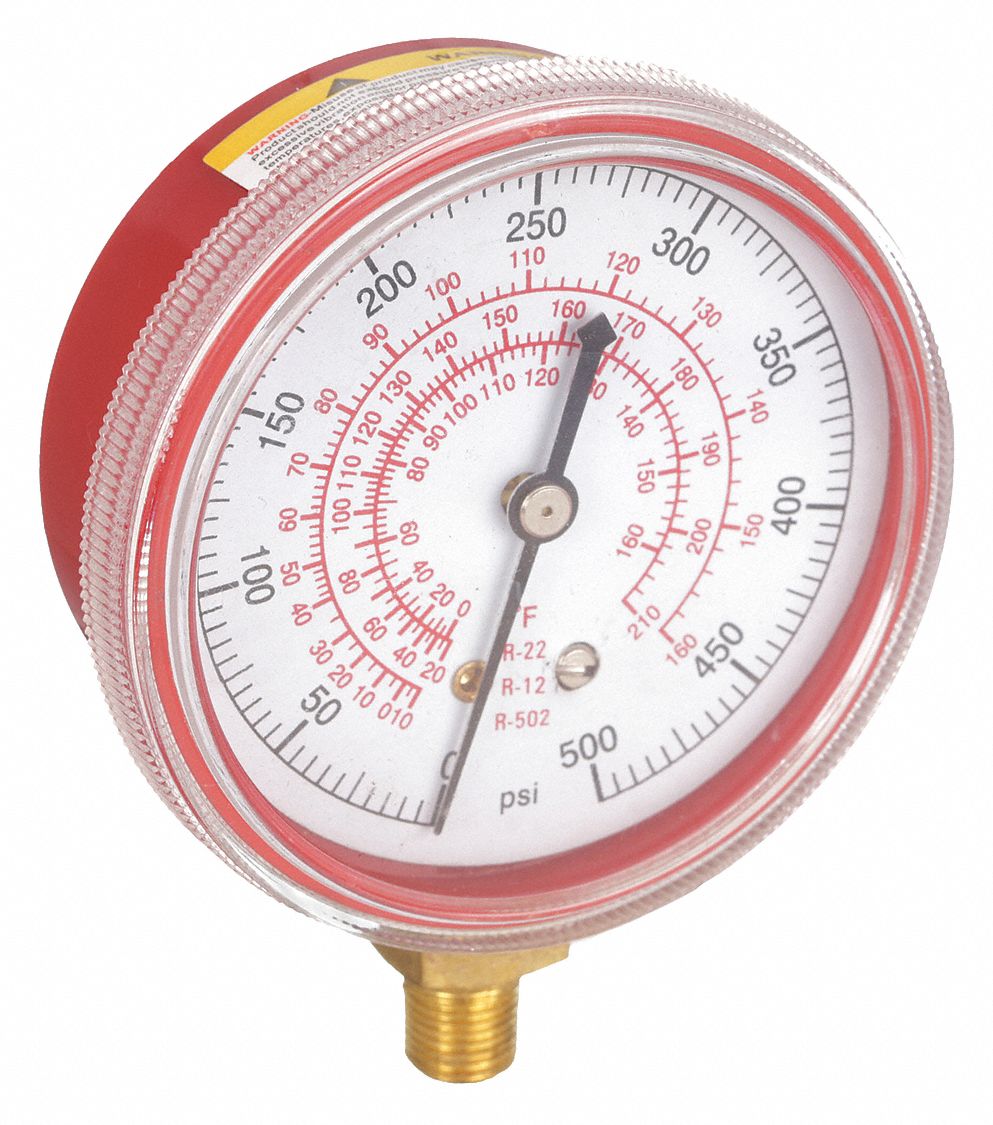 HIGH SIDE GAUGE, HIGH SIDE GAUGE, 500 PSI, NON-LIQUID FILLED, 2&frac12; IN DIAMETER, RED