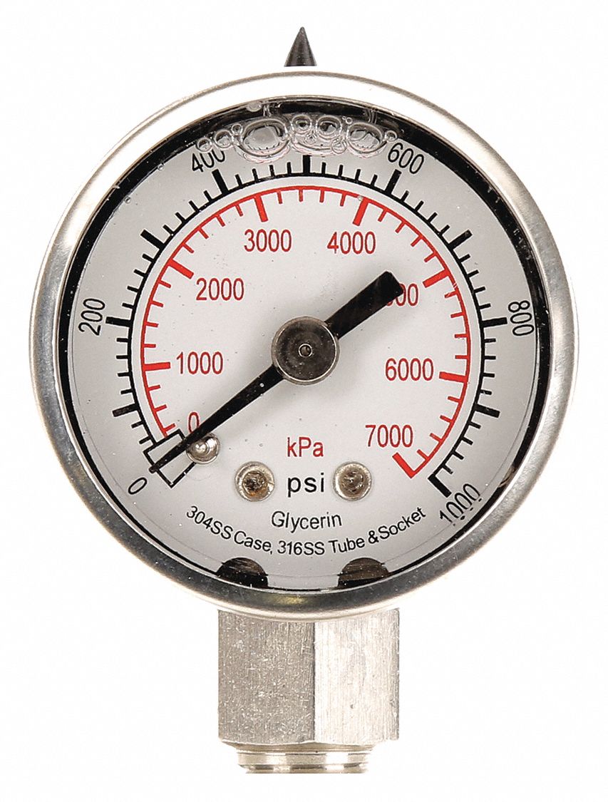 GRAINGER APPROVED Pressure Gauge, Liquid Filled, 11/2 In 4CFE94CFE9