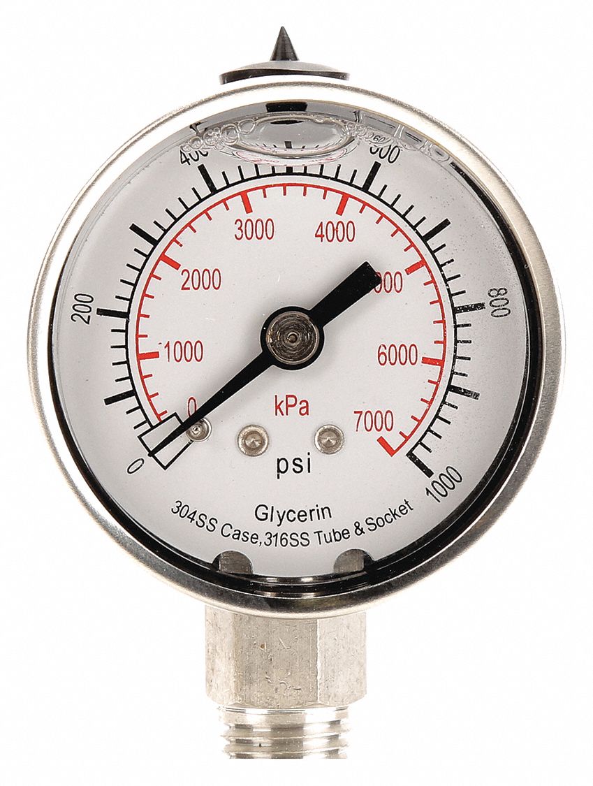 GRAINGER APPROVED Commercial Pressure Gauge: 0 to 1,000 ...