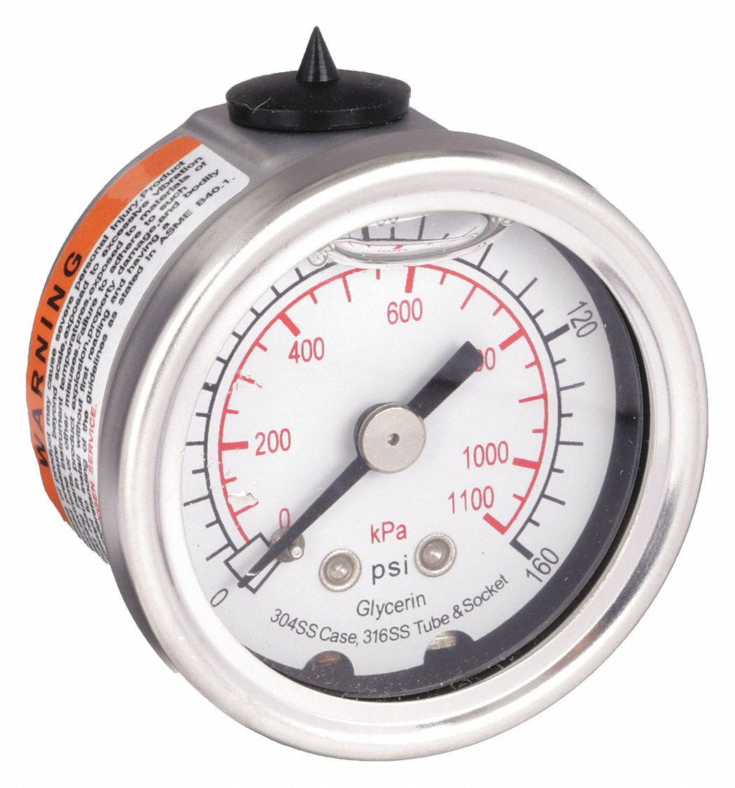 PRESSURE GAUGE,FILLED,1 1/2 IN,160P