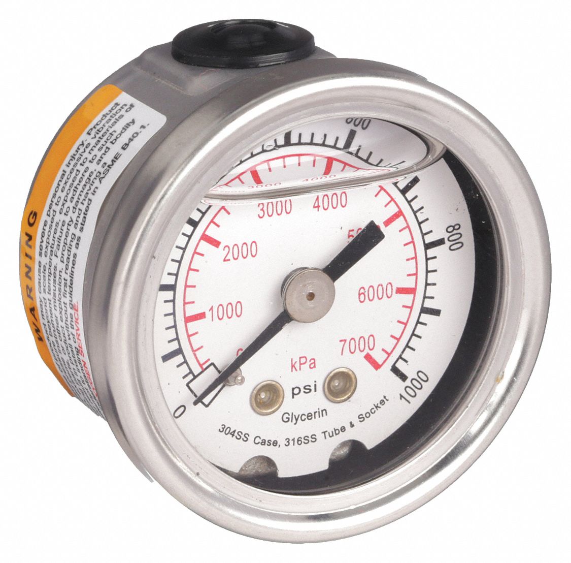 PRESSURE GAUGE,FILLED,1 1/2IN,1000P