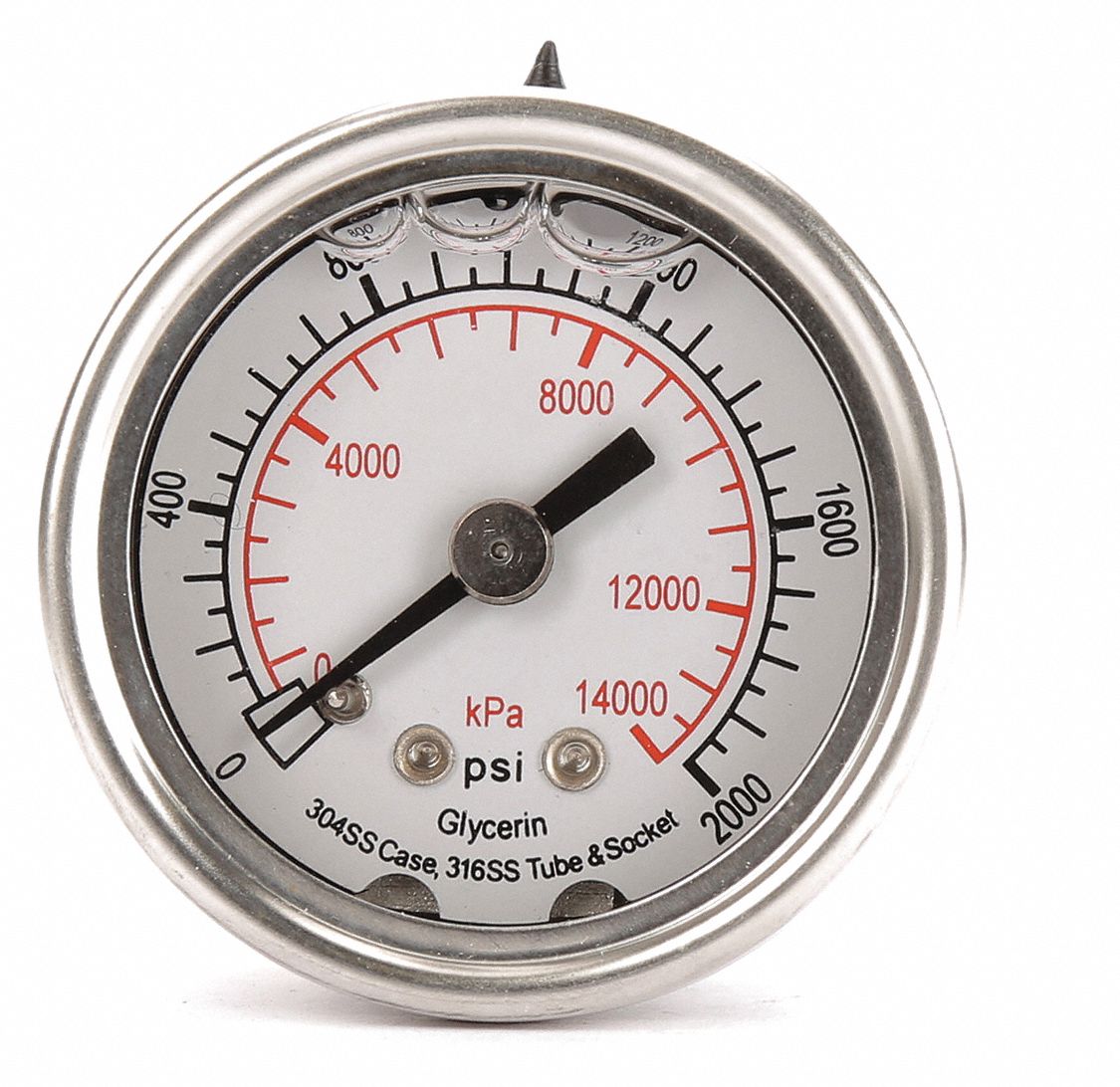 GRAINGER APPROVED Pressure Gauge, 0 to 14,000 kPa, 0 to 2000 psi Range