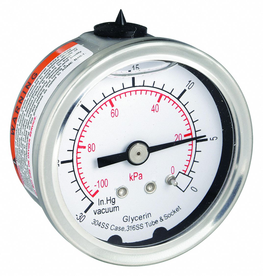 VACUUM GAUGE,FILLED,2 IN,30 IN HG,S