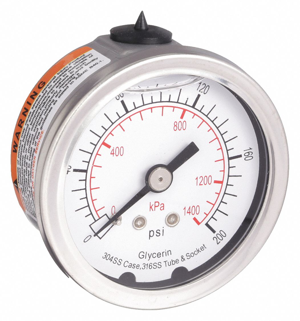 MANOMETRE,REMPLI,2 PO,200 PSI,IN