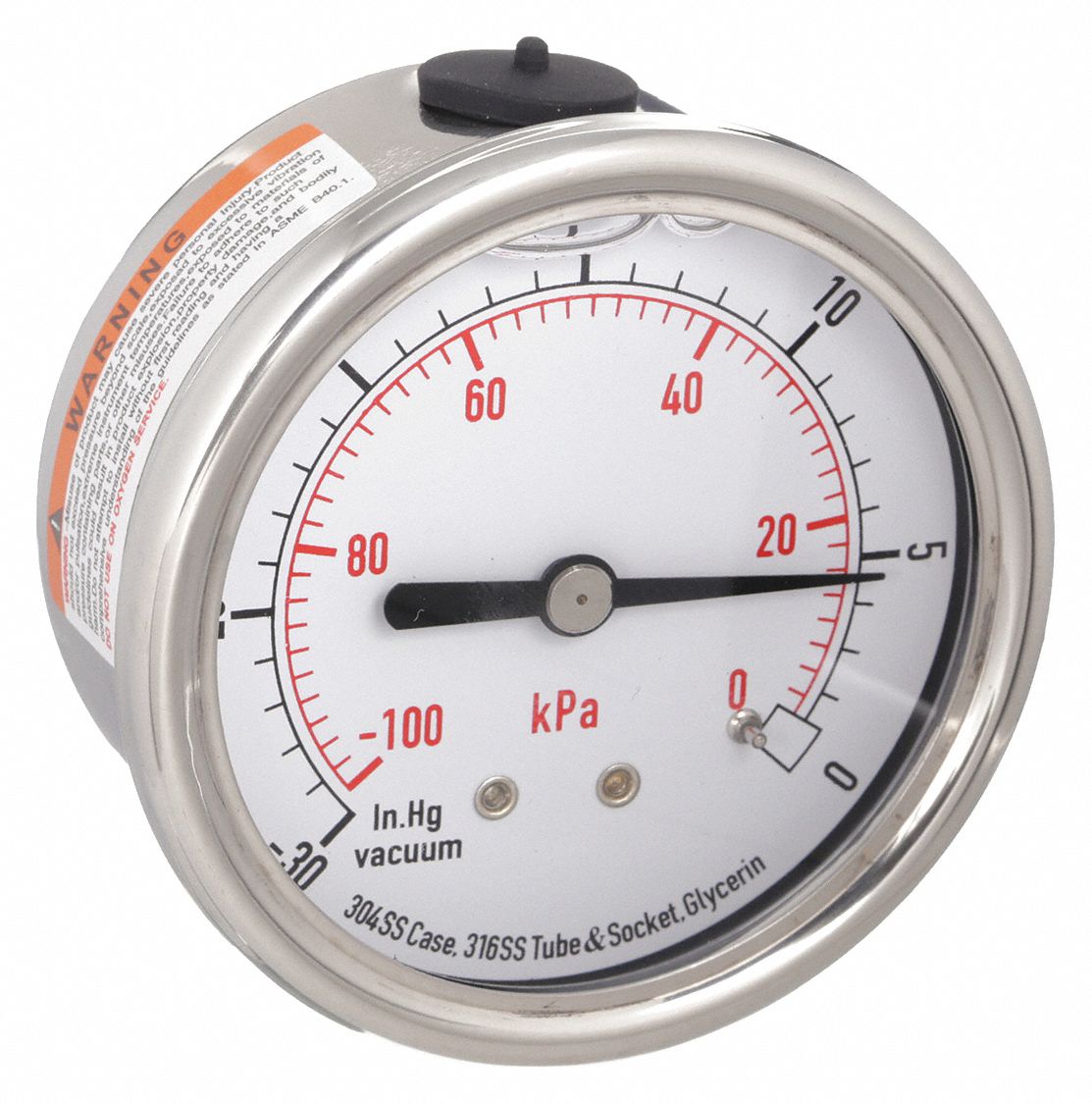 VACUUM GAUGE,FILLED,2 1/2 IN,30 IN