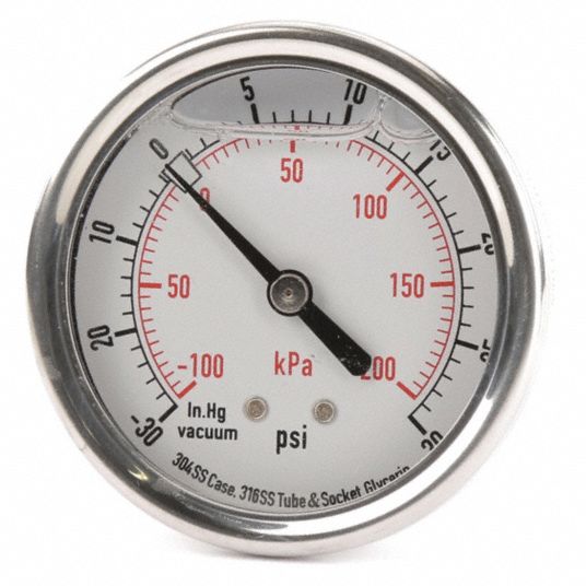 GRAINGER APPROVED Compound Gauge, 100 kPa Vac to 200 kPa, 30 in Hg Vac ...