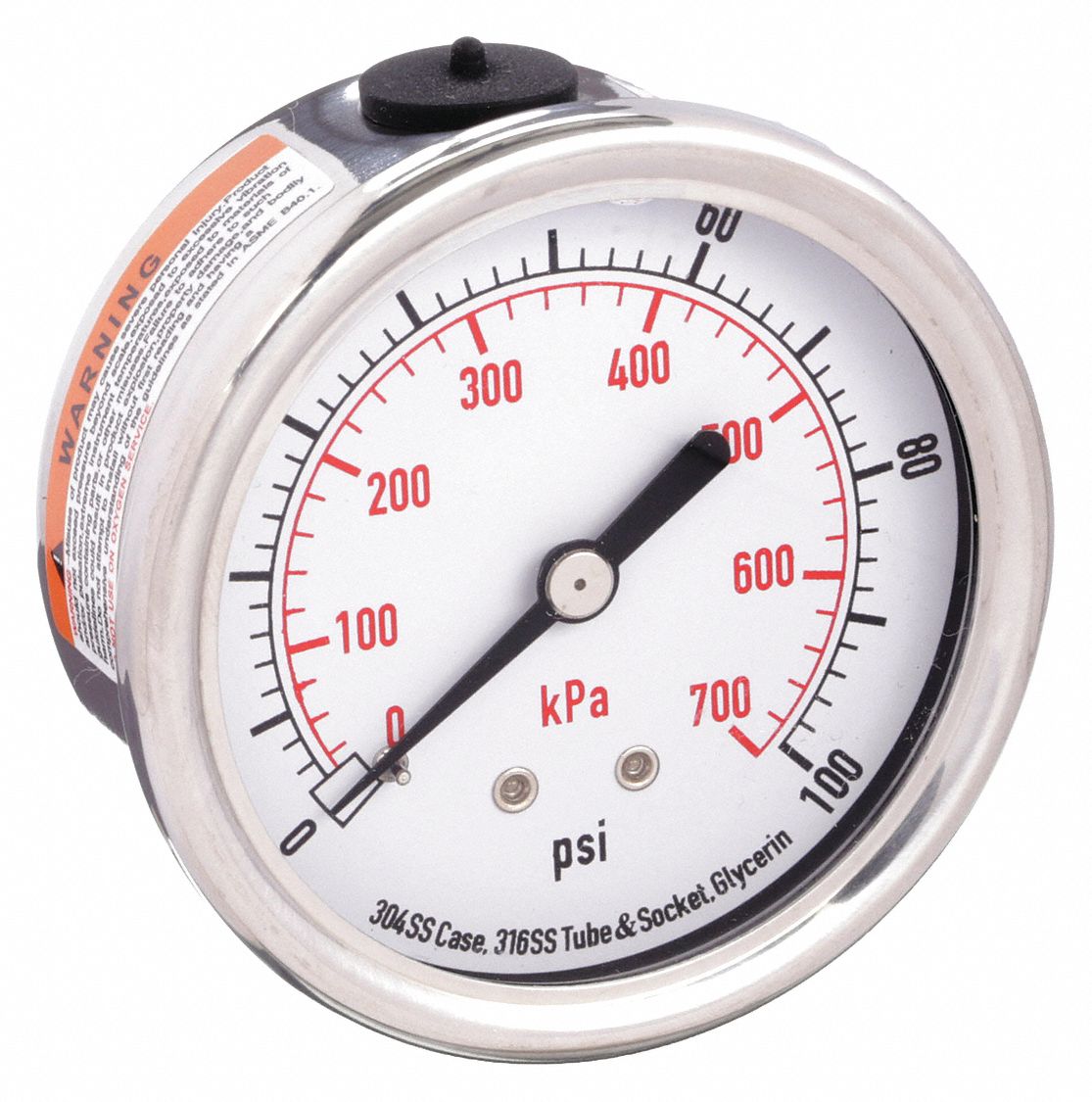 PRESSURE GAUGE,FILLED,2 1/2 IN,100P